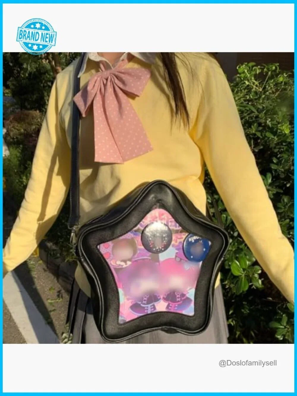 Star Ita Bag Pins Display Crossbody Backpack PU Leather Y2K Aesthetic Handbag